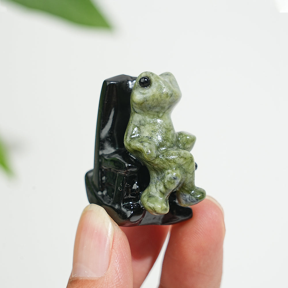 A Slightly Imperfect Natural Crystal Relaxing Frog On Lounge Chair Carving