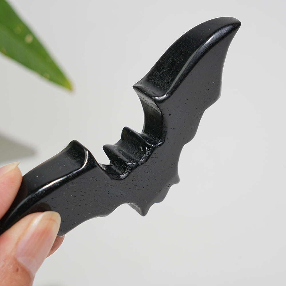 Natural Crystal Carving Black Obsidian Spread Wing Bat