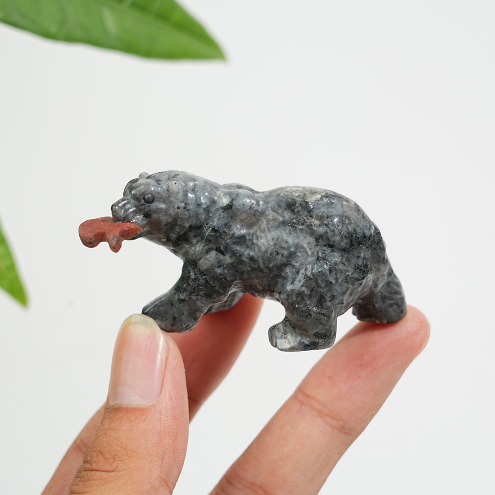 Natural Crystal Carving Polar Bear With Fish