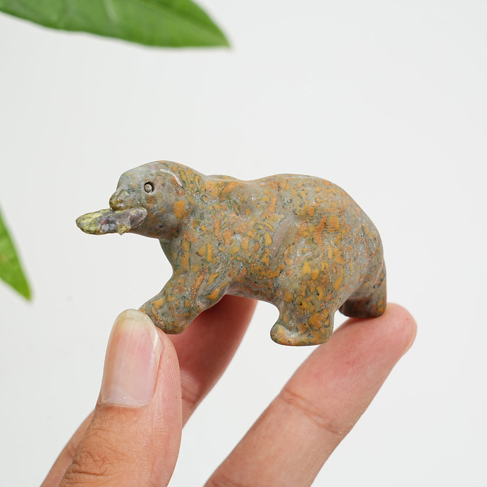 Natural Crystal Carving Polar Bear With Fish