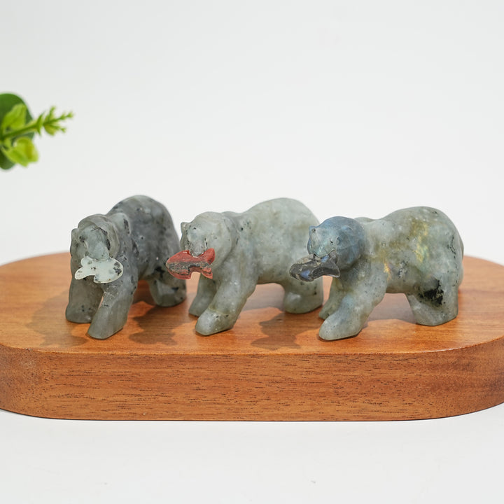 Natural Crystal Carving Polar Bear With Fish