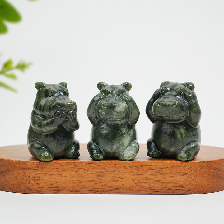 Natural Crystal Whimsical “Three No” Hippo Set