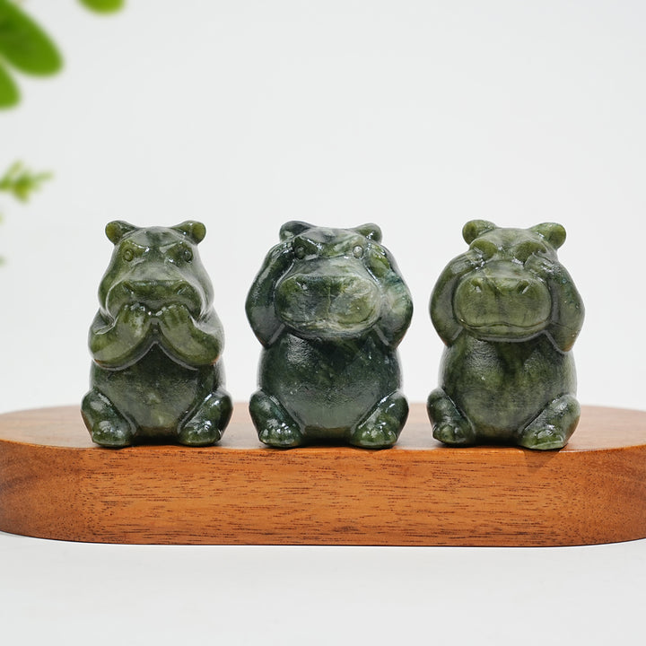 Natural Crystal Whimsical “Three No” Hippo Set