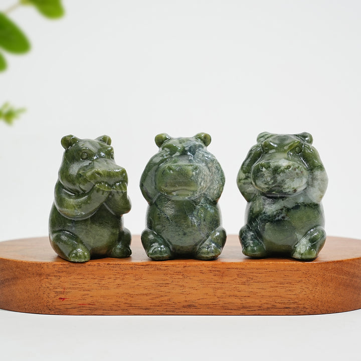 Natural Crystal Whimsical “Three No” Hippo Set