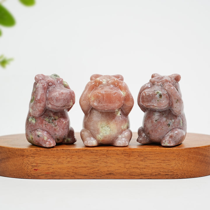 Natural Crystal Whimsical “Three No” Hippo Set