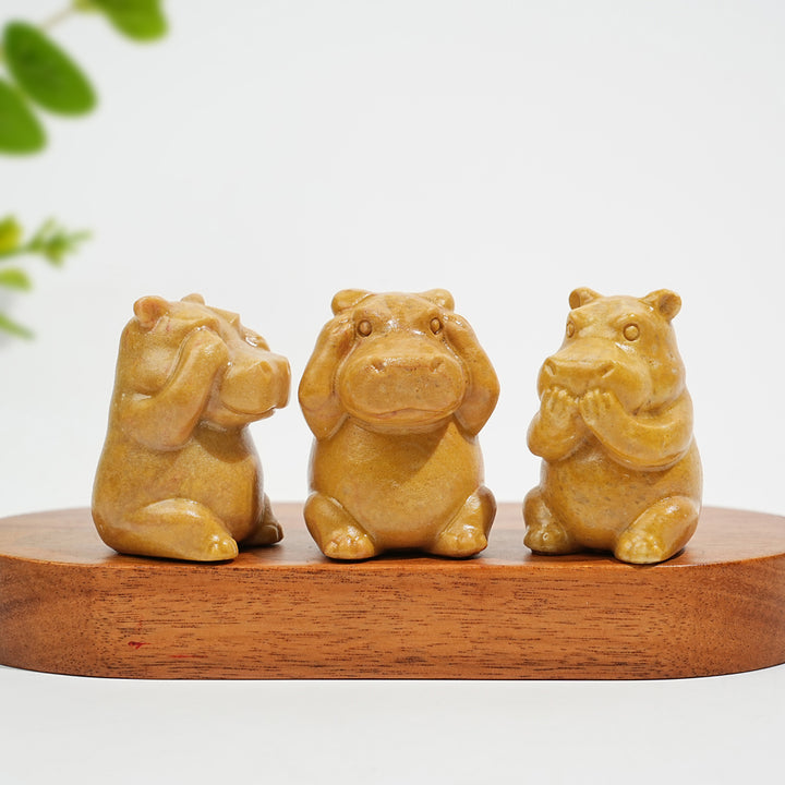 Natural Crystal Whimsical “Three No” Hippo Set