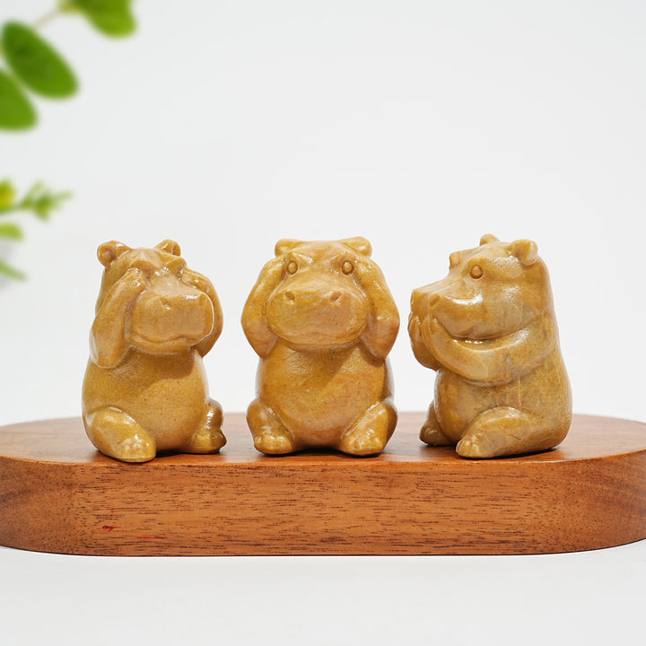 Natural Crystal Whimsical “Three No” Hippo Set