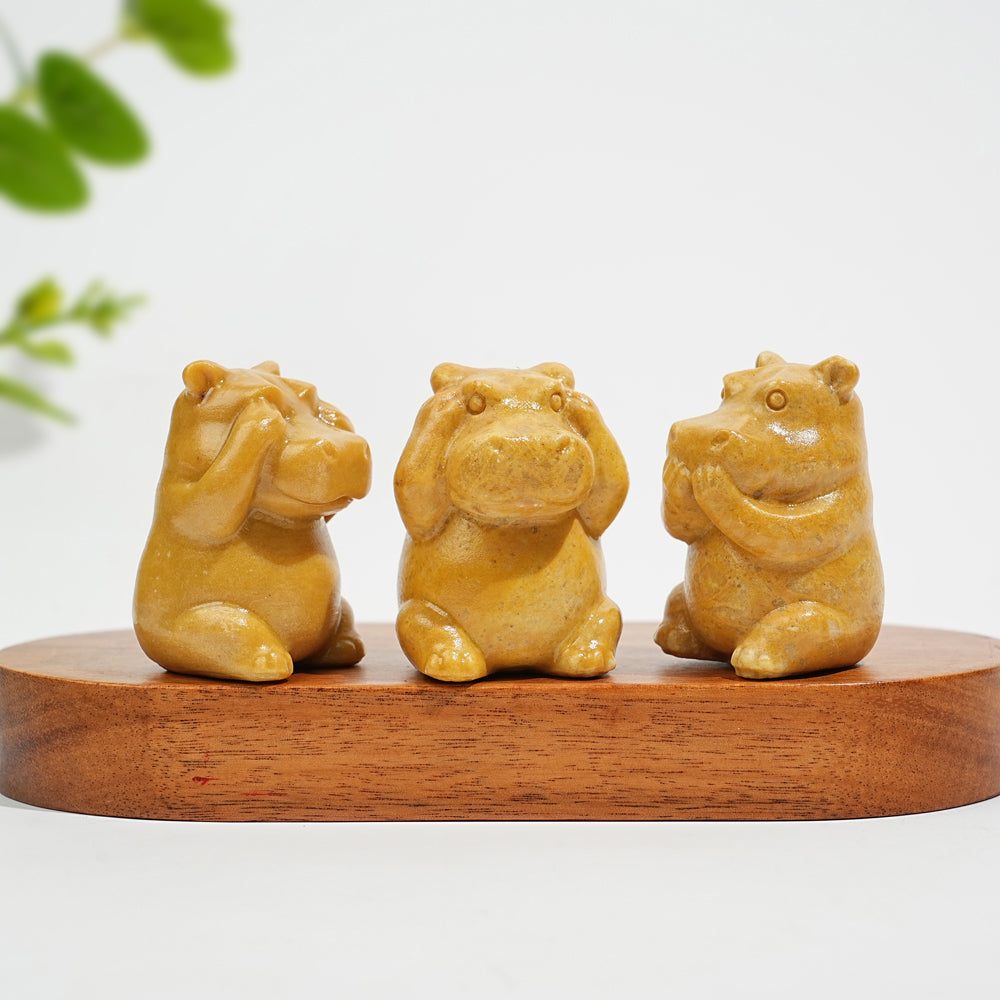 Natural Crystal Whimsical “Three No” Hippo Set