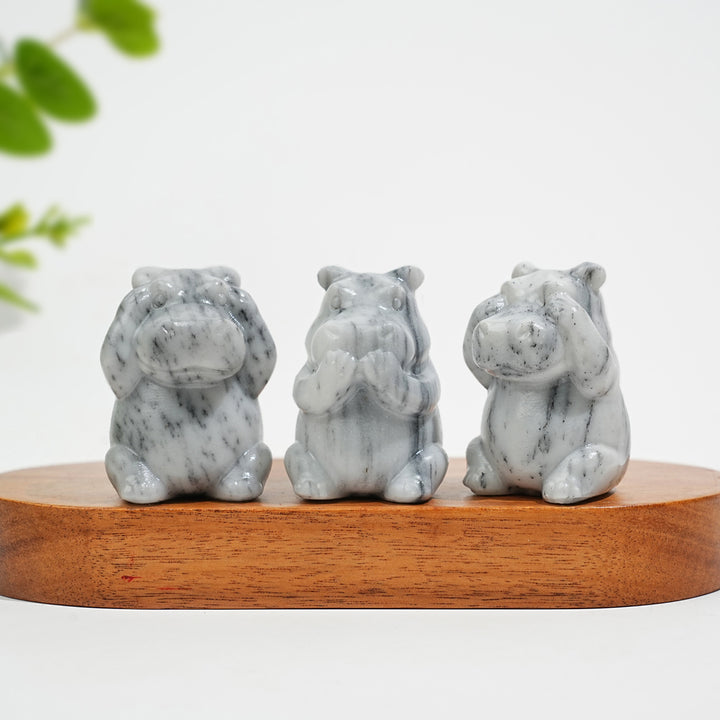 Natural Crystal Whimsical “Three No” Hippo Set
