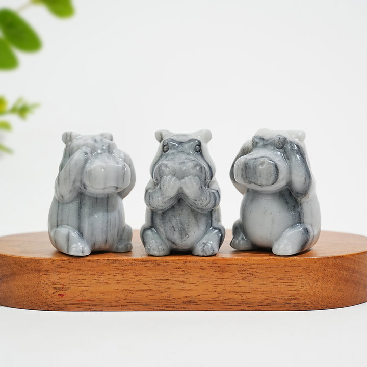 Natural Crystal Whimsical “Three No” Hippo Set
