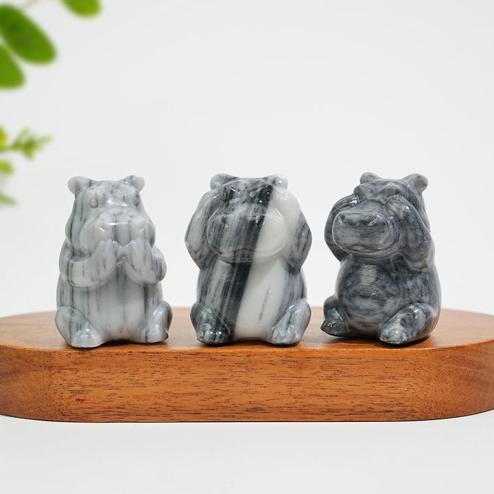 Natural Crystal Whimsical “Three No” Hippo Set