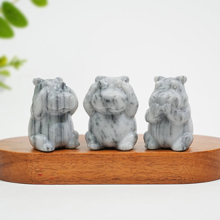 Natural Crystal Whimsical “Three No” Hippo Set