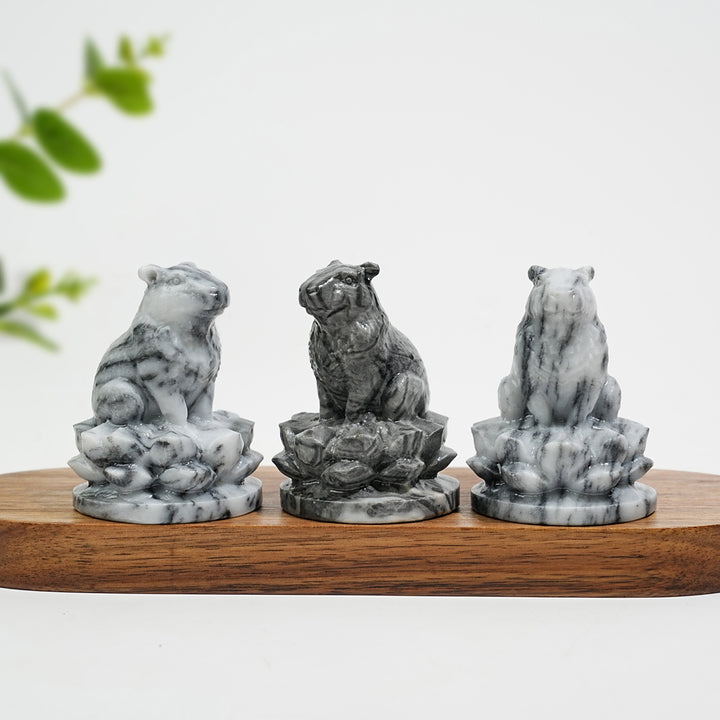 Natural Crystal Capybara Seated On Lotus Base Carving