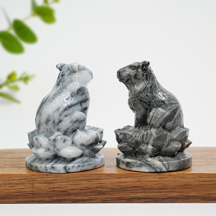 Natural Crystal Capybara Seated On Lotus Base Carving