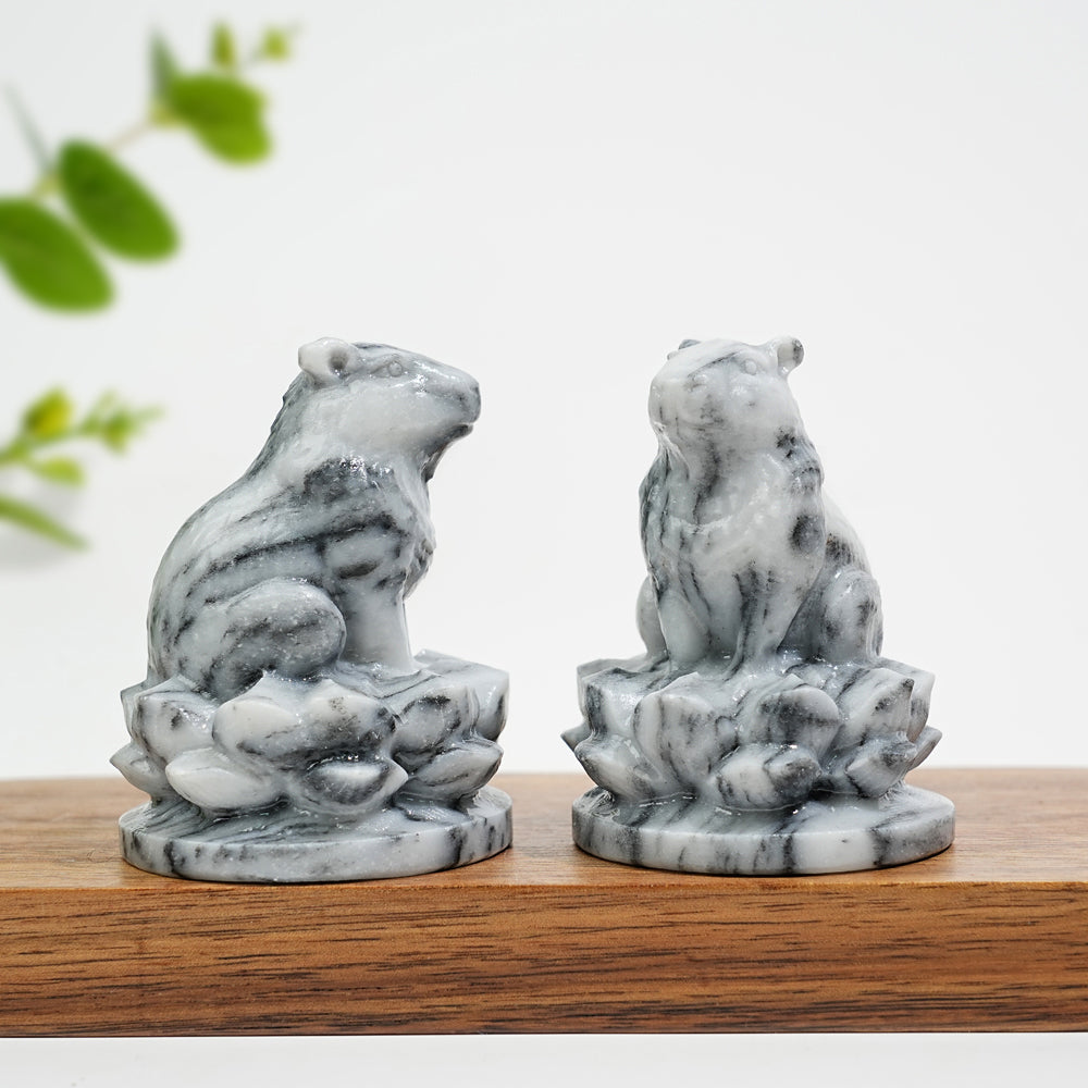 Natural Crystal Capybara Seated On Lotus Base Carving