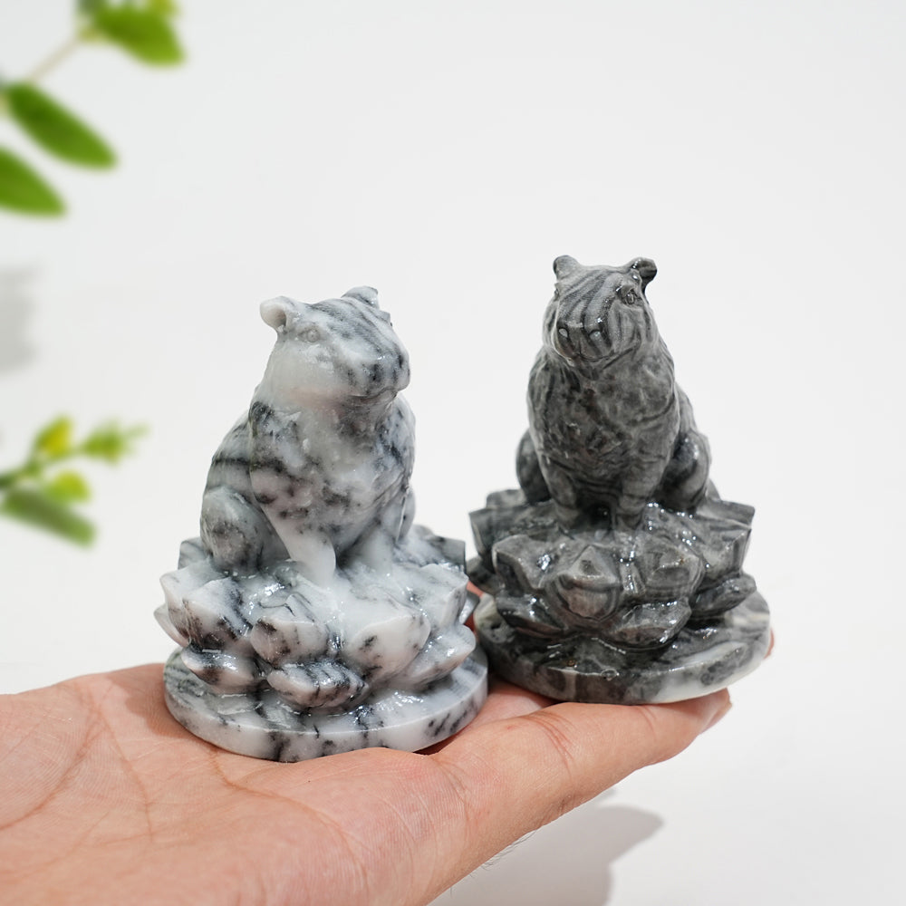 Natural Crystal Capybara Seated On Lotus Base Carving