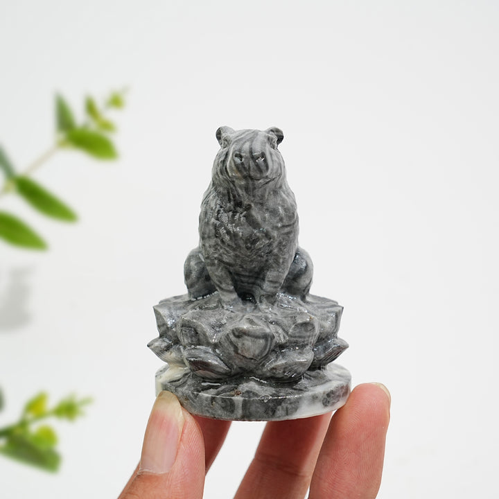 Natural Crystal Capybara Seated On Lotus Base Carving