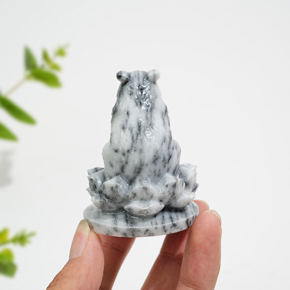 Natural Crystal Capybara Seated On Lotus Base Carving