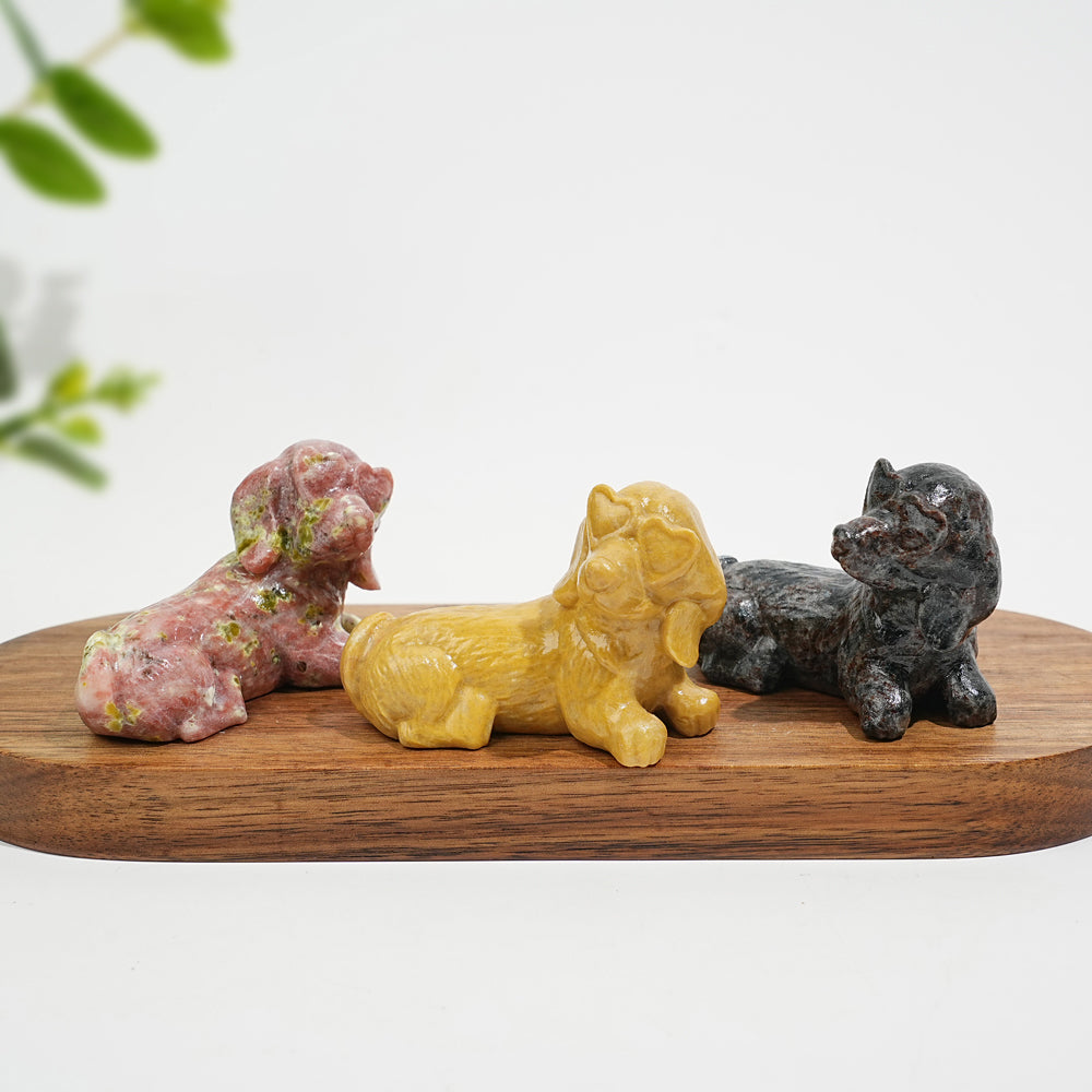 Natural Crystal Heart Eyeglass Puppy Carving