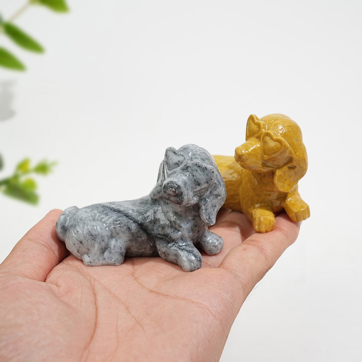 Natural Crystal Heart Eyeglass Puppy Carving