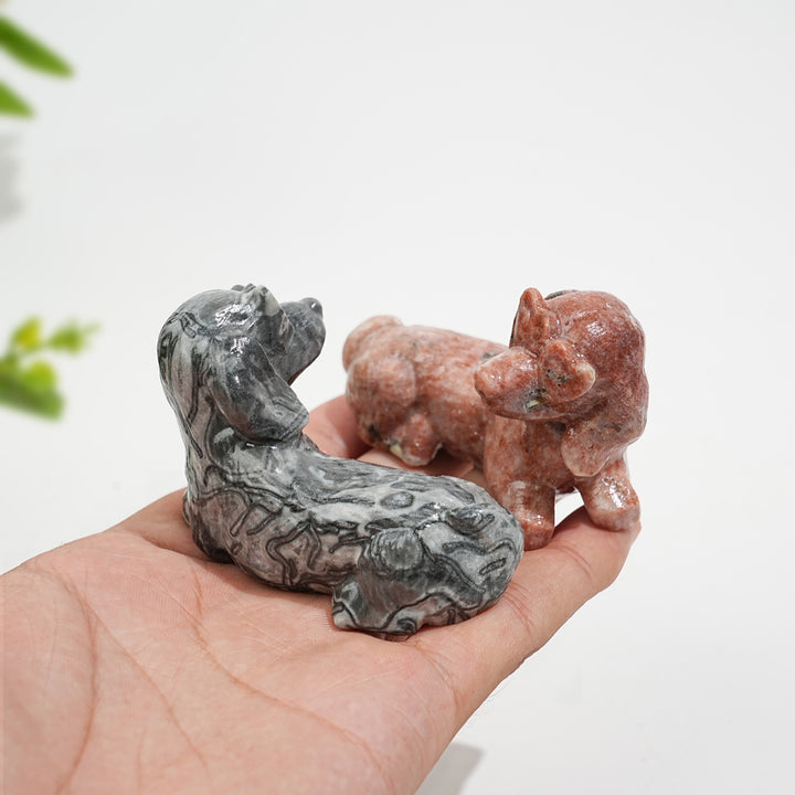 Natural Crystal Heart Eyeglass Puppy Carving