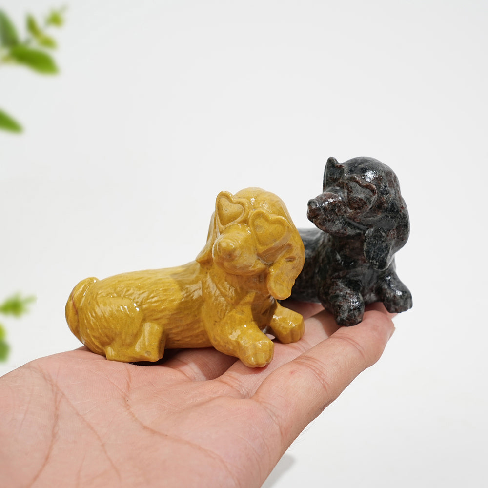 Natural Crystal Heart Eyeglass Puppy Carving