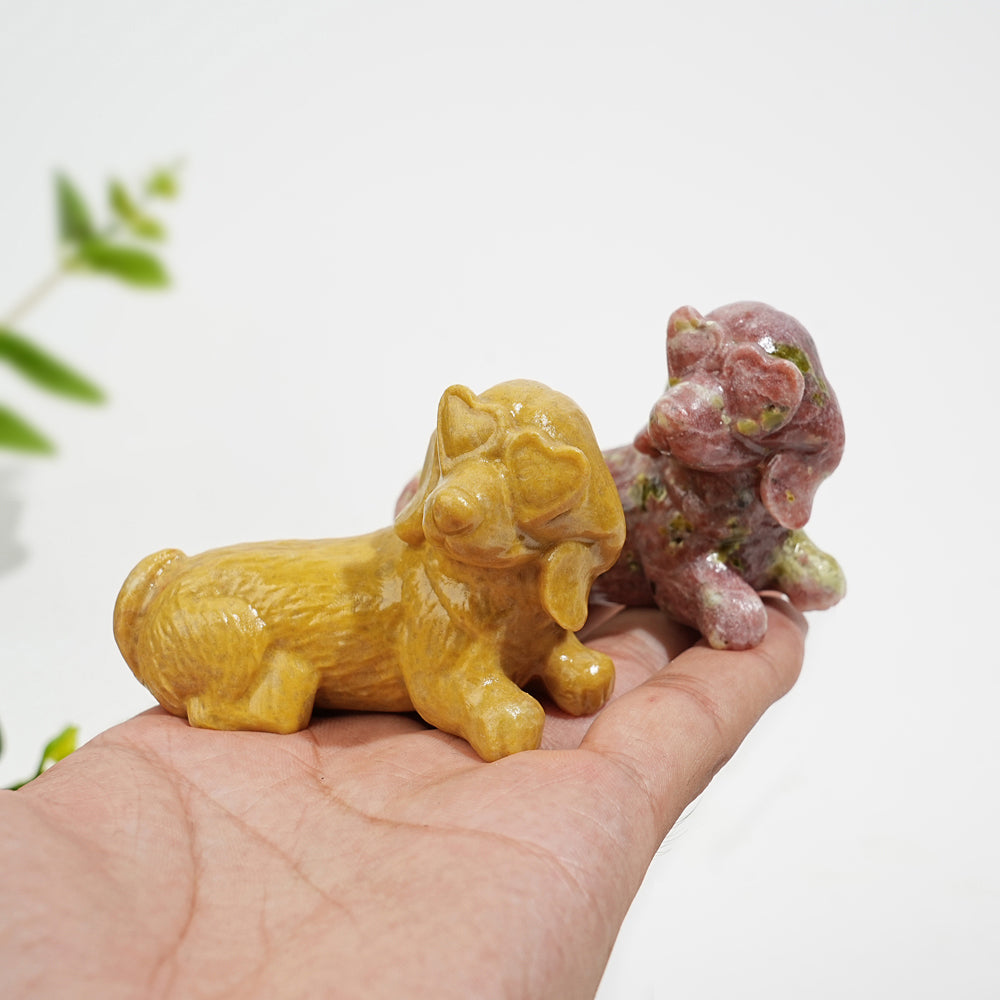 Natural Crystal Heart Eyeglass Puppy Carving