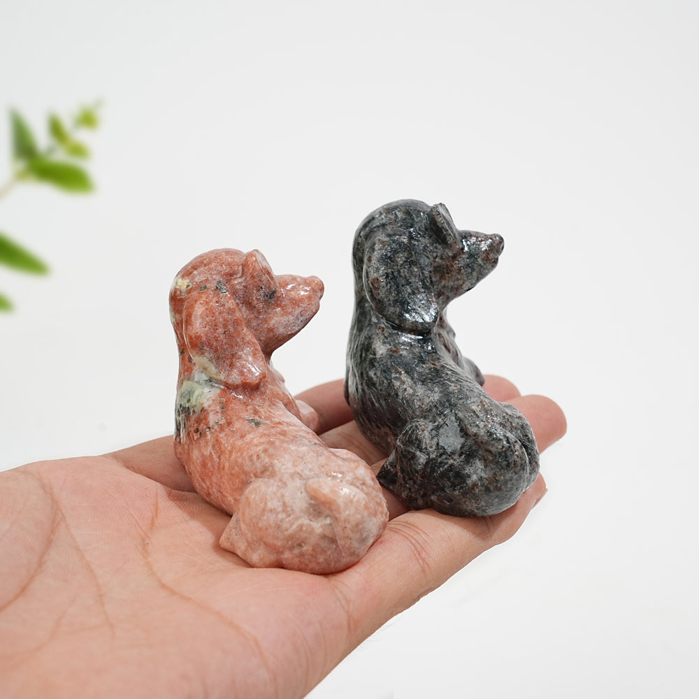 Natural Crystal Heart Eyeglass Puppy Carving
