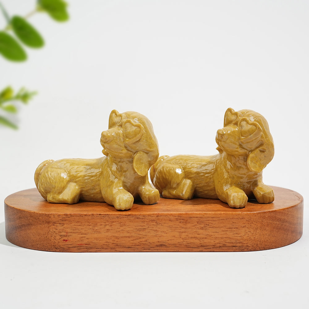 Natural Crystal Heart Eyeglass Puppy Carving