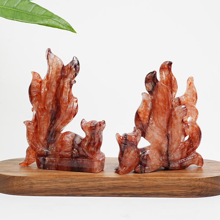 Unique,Natural Crystal Fire Quartz Nine-Tailed Fox Carving