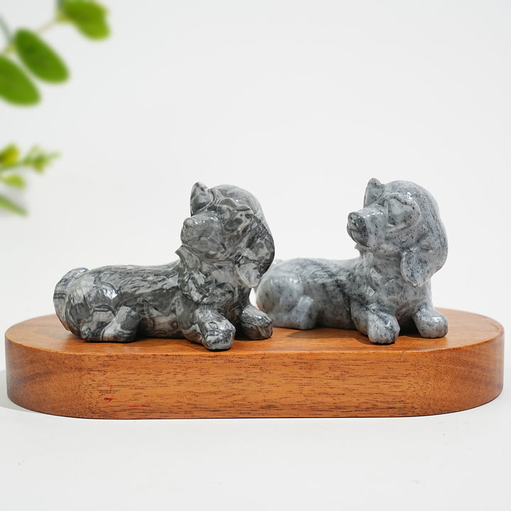 Natural Crystal Heart Eyeglass Puppy Carving