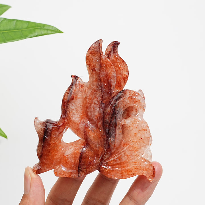 Unique,Natural Crystal Fire Quartz Nine-Tailed Fox Carving