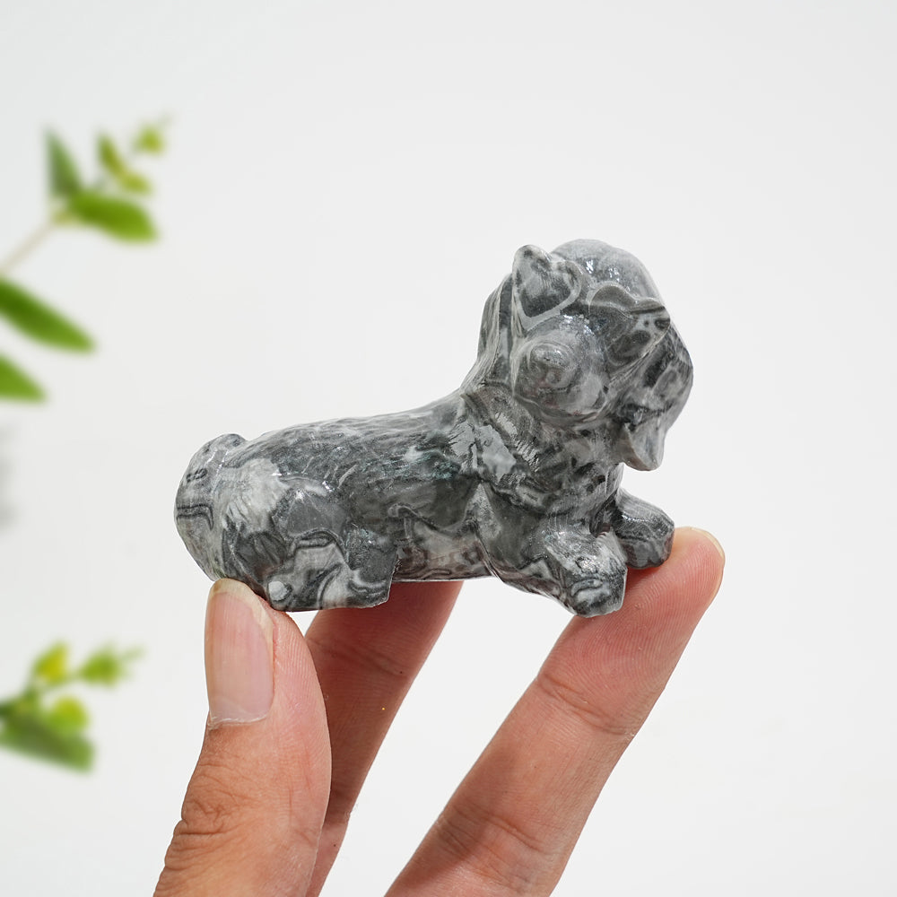 Natural Crystal Heart Eyeglass Puppy Carving