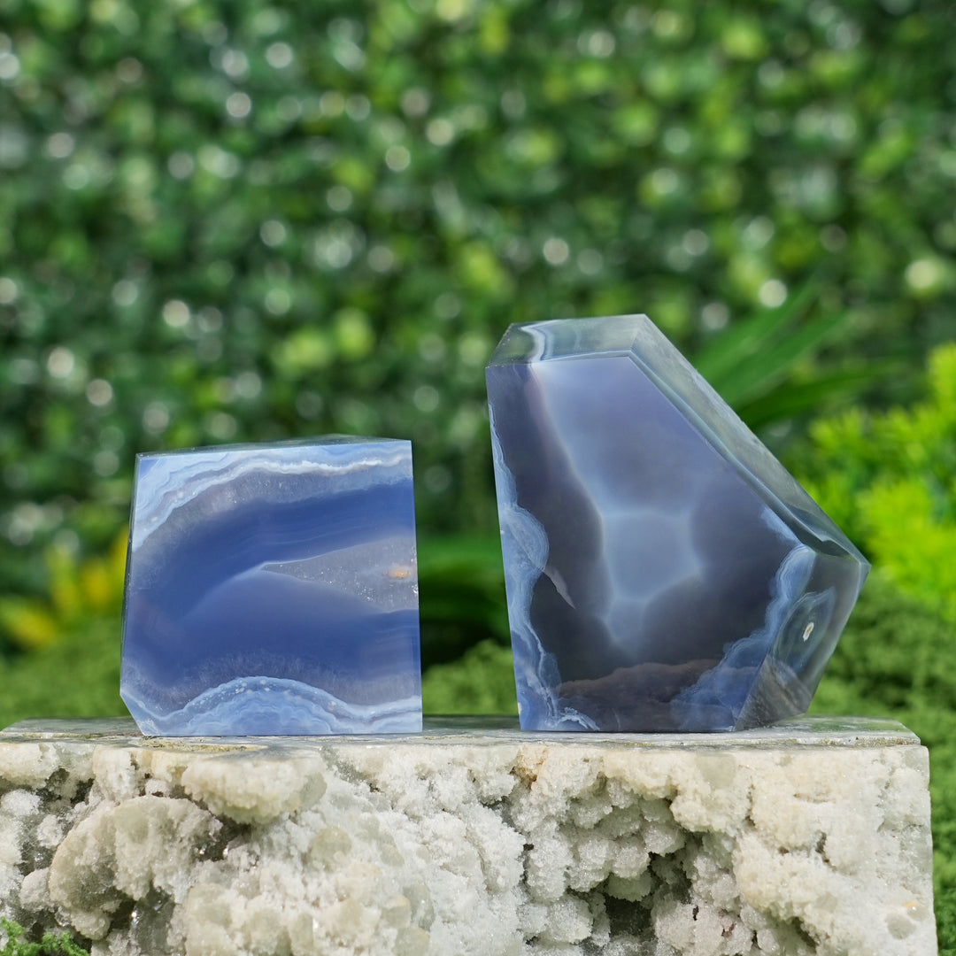 Unique, Natural Crystal Top Blue Agate Freeform