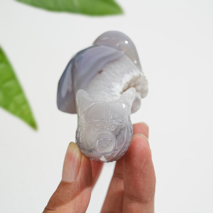 Natural Crystl Agate Geode Howling Wolf Carving