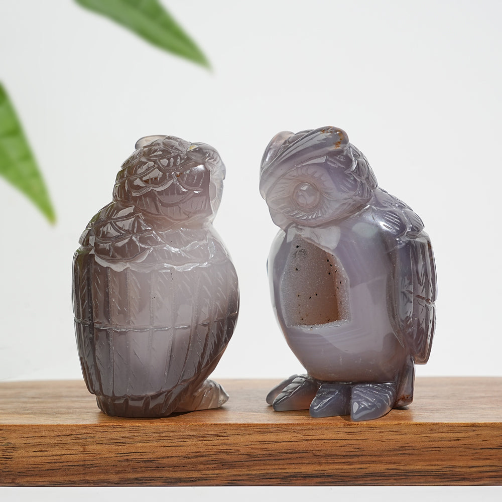 Unique,Natural Crystal Carving Exquisite Agate Geode Owl