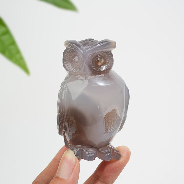 Unique,Natural Crystal Carving Exquisite Agate Geode Owl