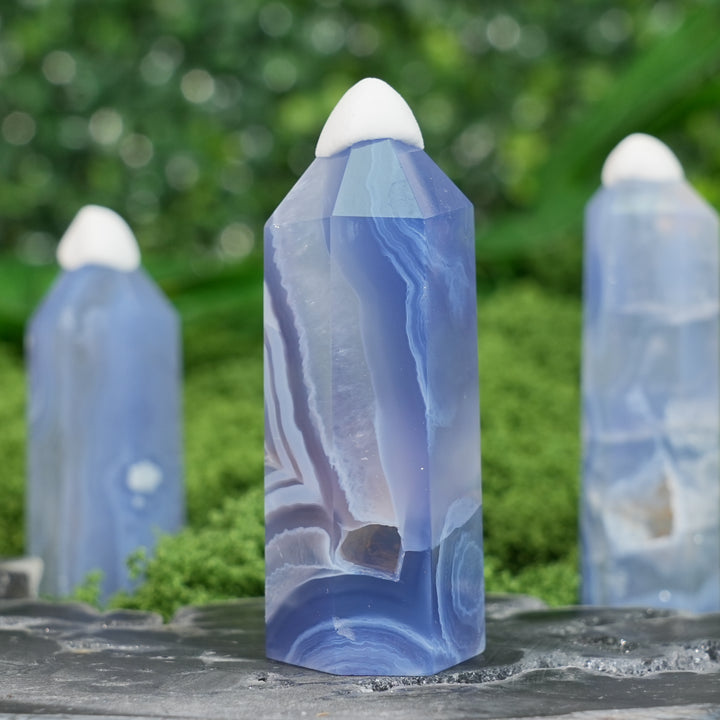 Unique,Natural Crystal Top Blue Agate Point
