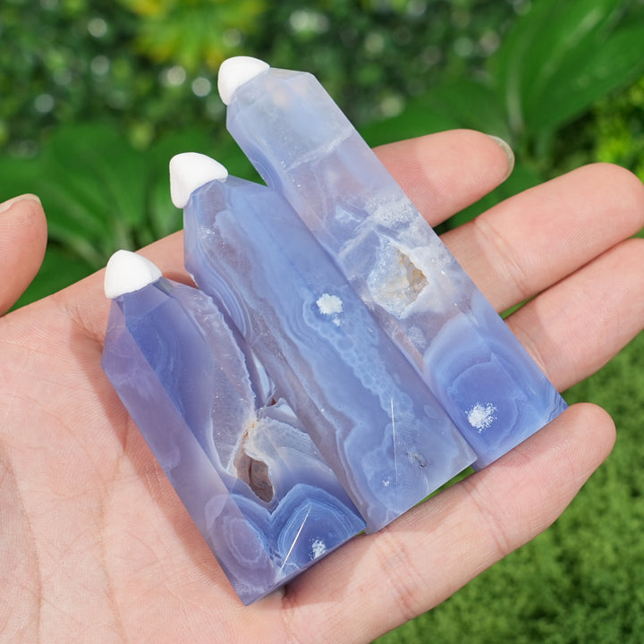 Unique,Natural Crystal Top Blue Agate Point