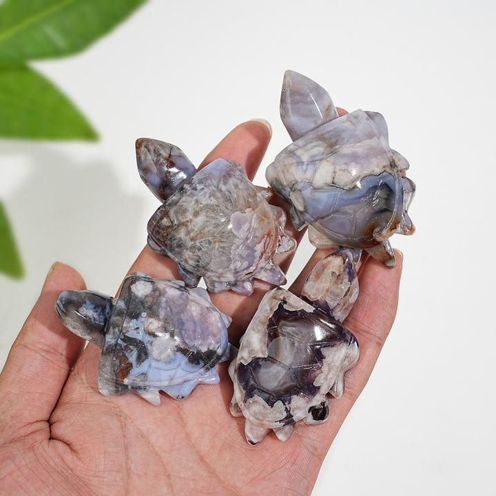 Natural Cute Blue Flower Agate Crystal Sea Turtle Carving