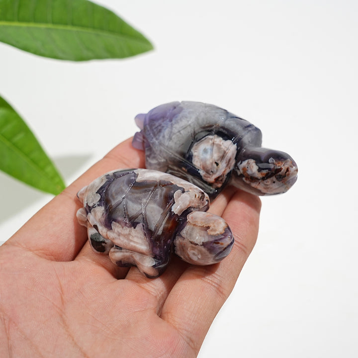 Natural Cute Blue Flower Agate Crystal Sea Turtle Carving