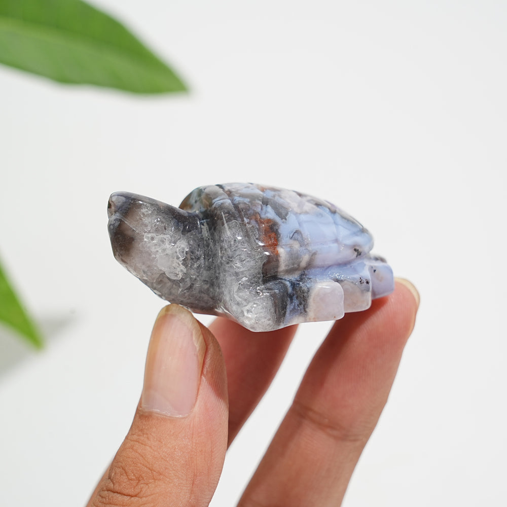 Natural Cute Blue Flower Agate Crystal Sea Turtle Carving
