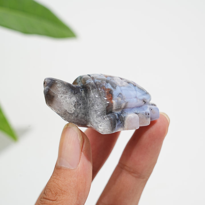 Natural Cute Blue Flower Agate Crystal Sea Turtle Carving