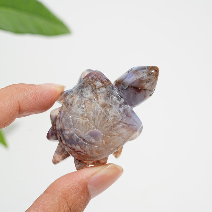 Natural Cute Blue Flower Agate Crystal Sea Turtle Carving