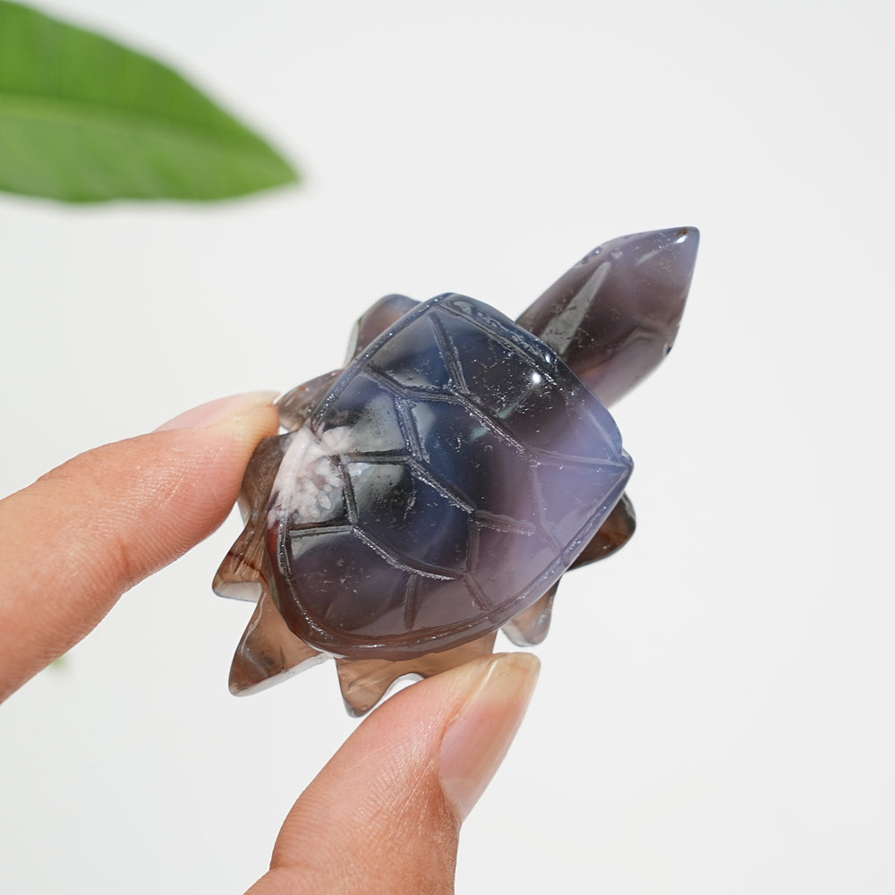 Natural Cute Blue Flower Agate Crystal Sea Turtle Carving