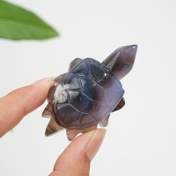 Natural Cute Blue Flower Agate Crystal Sea Turtle Carving