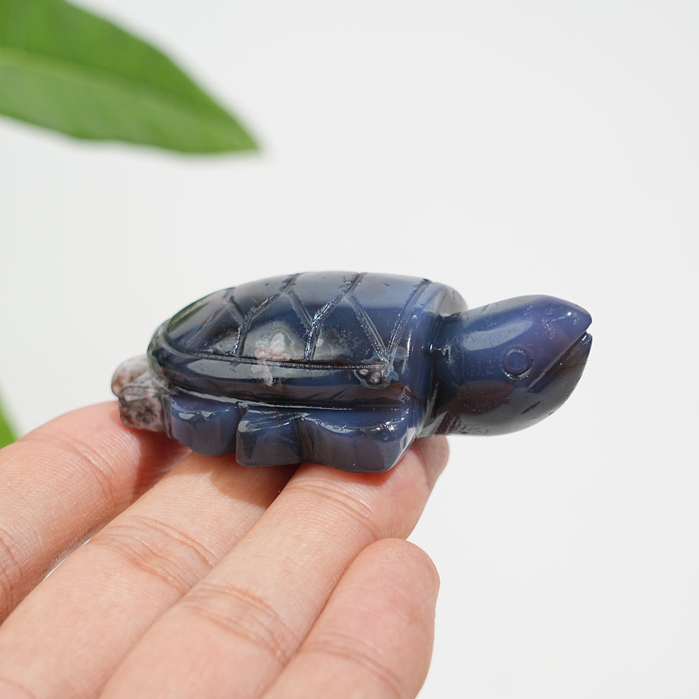 Natural Cute Blue Flower Agate Crystal Sea Turtle Carving