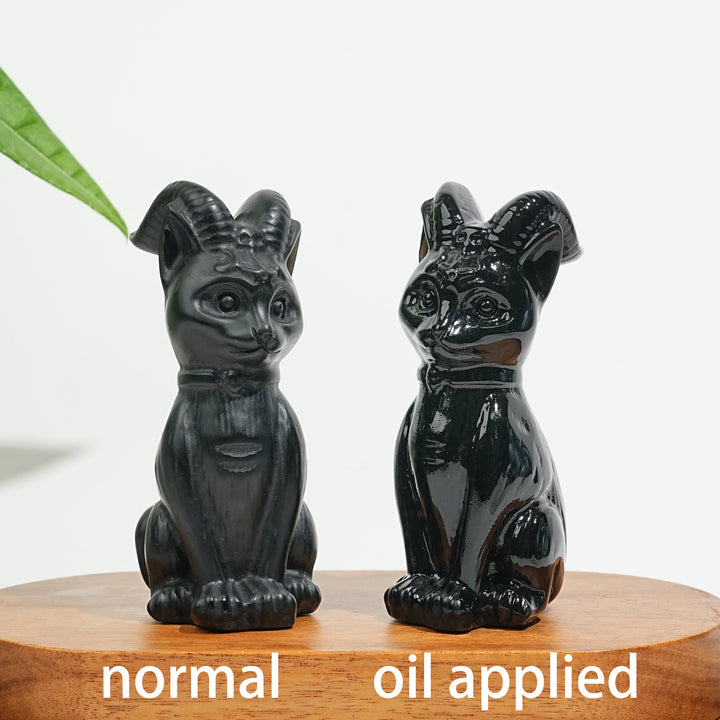 Natural Crystal Black Obsidian Horned Cat