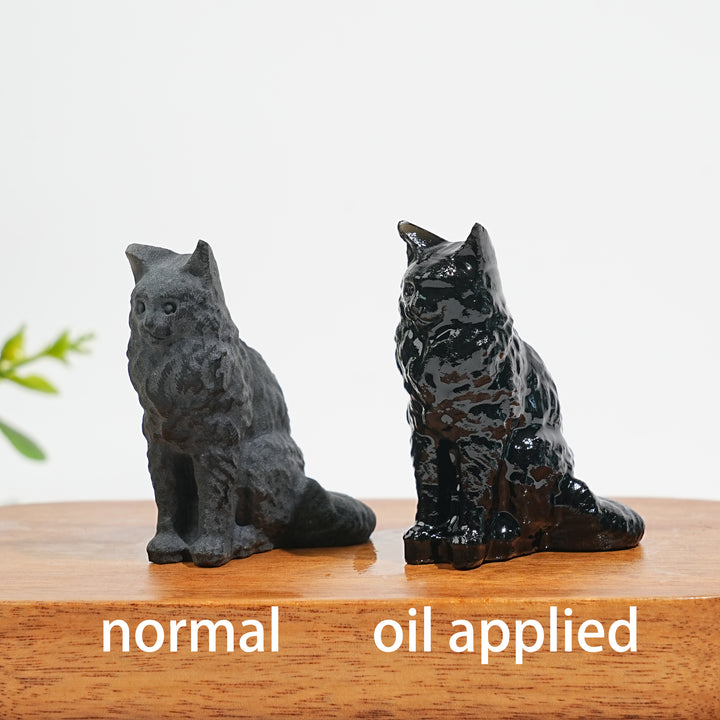 Natural Crystal Carving Obsidian Sitting Cat