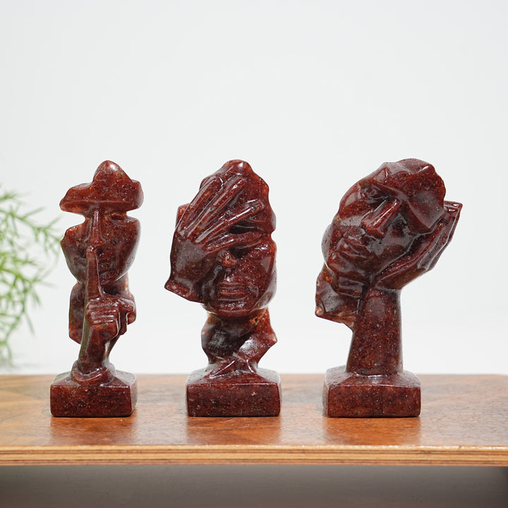 A Slightly Imperfect Natural Crystal Three Wise Masks Carving